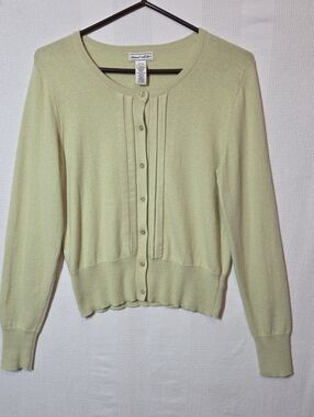 Deane & White Cardigan Medium Green Angora Cotton Blend Soft 19" PTP